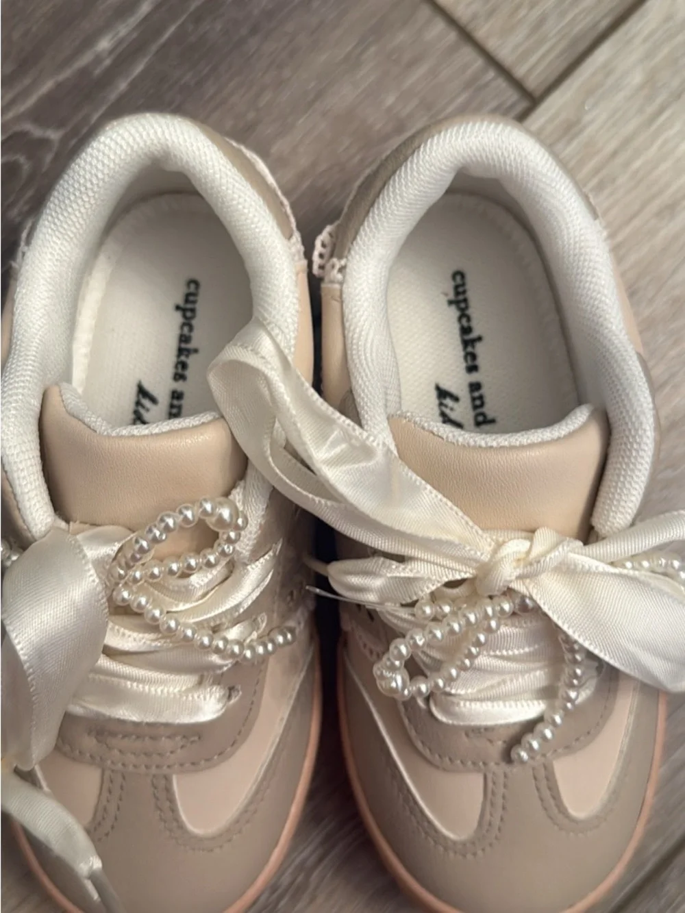 cupcakes & cashmere Cream and Blush Pearl Ribbon Kids Sneakers